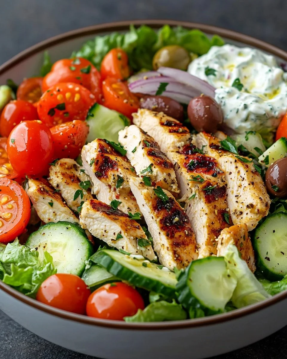 Griechischer Hähnchen Salat mit Tzatziki