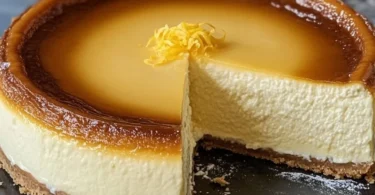 Käsekuchen ohne Boden auf einem Teller, verziert mit Beeren