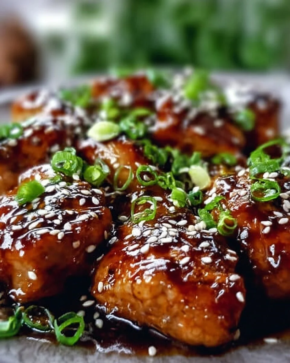 Leckeres Airfryer Teriyaki-Hühnchen auf einem Teller serviert