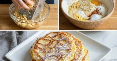 Leckere Apfel-Joghurt-Pfannkuchen auf einem Teller serviert
