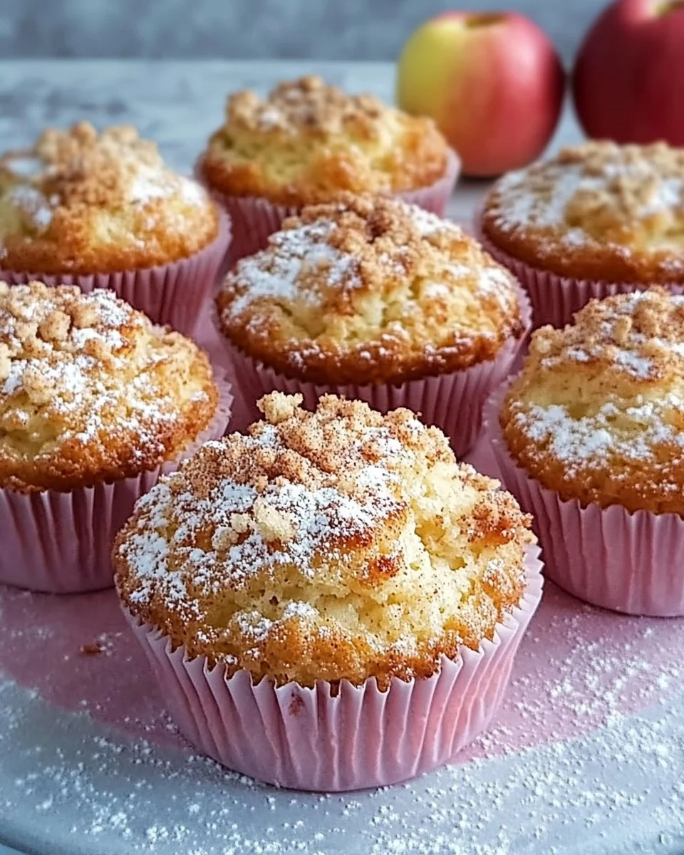 Schmackhafte Apfel Quark Muffins auf einem rustikalen Holzbrett serviert.