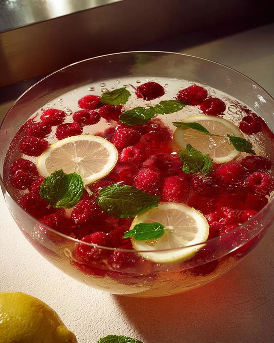 Fruchtiger Bacardi Razz Punch Cocktail im Glas mit Früchten