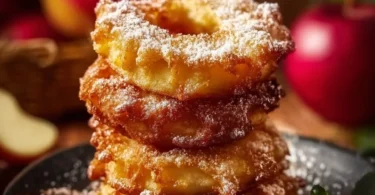 Baked apple rings cooked in an air fryer for a healthy dessert
