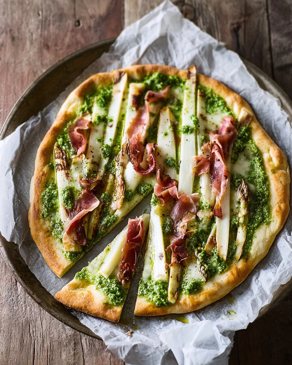 Bärlauch-Spargel-Tarte aus der Pfanne mit frischen Zutaten