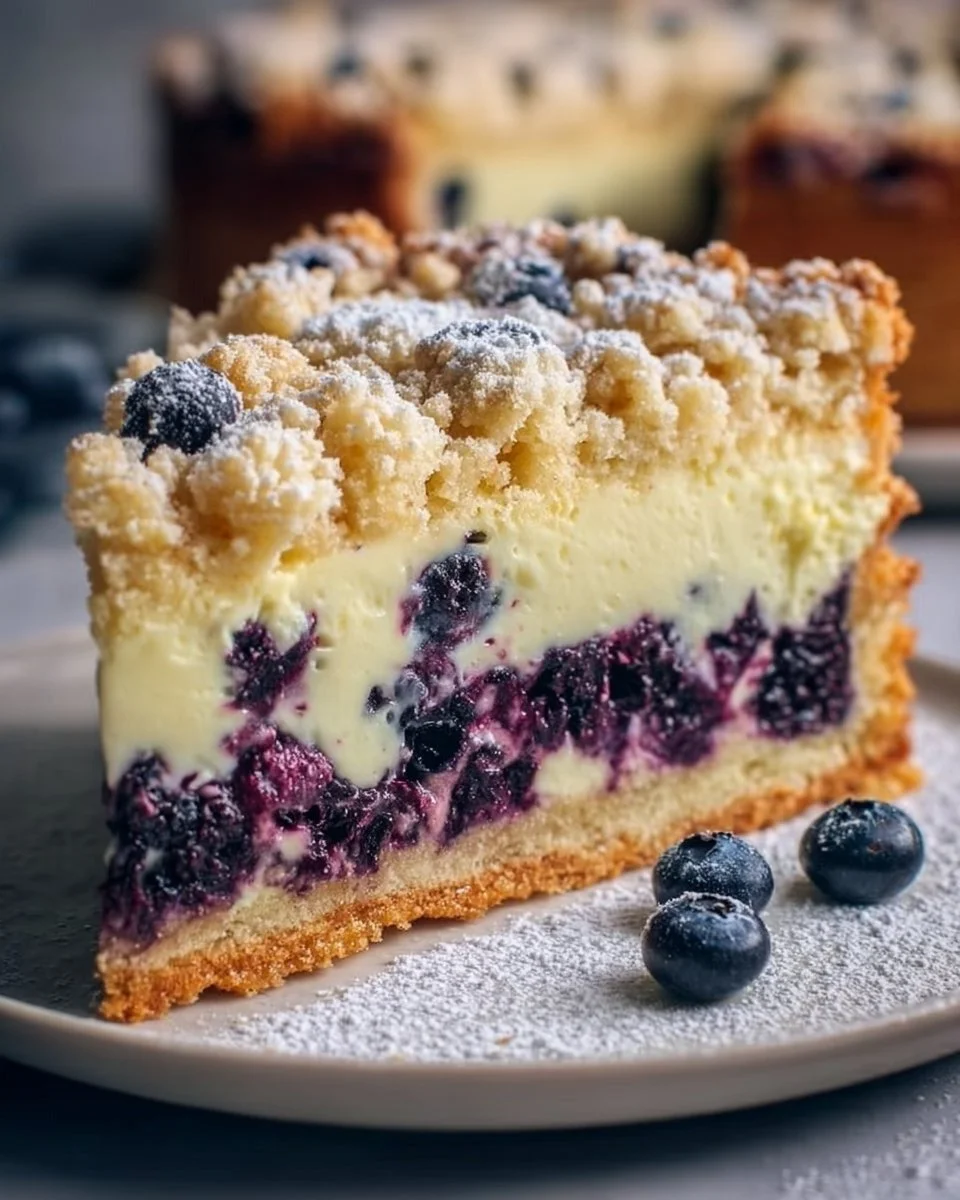 Blaubeerkuchen mit Pudding und Streusel