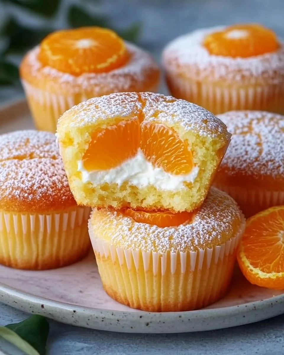 Köstliche Cheesecake Muffins mit Mandarinen auf einem dekorativen Teller