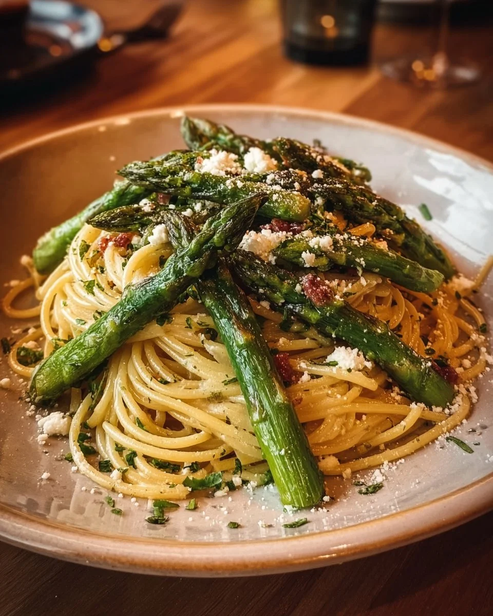 Cremige Spargel-Pesto-Pasta mit frischem Spargel und Pesto-Sauce