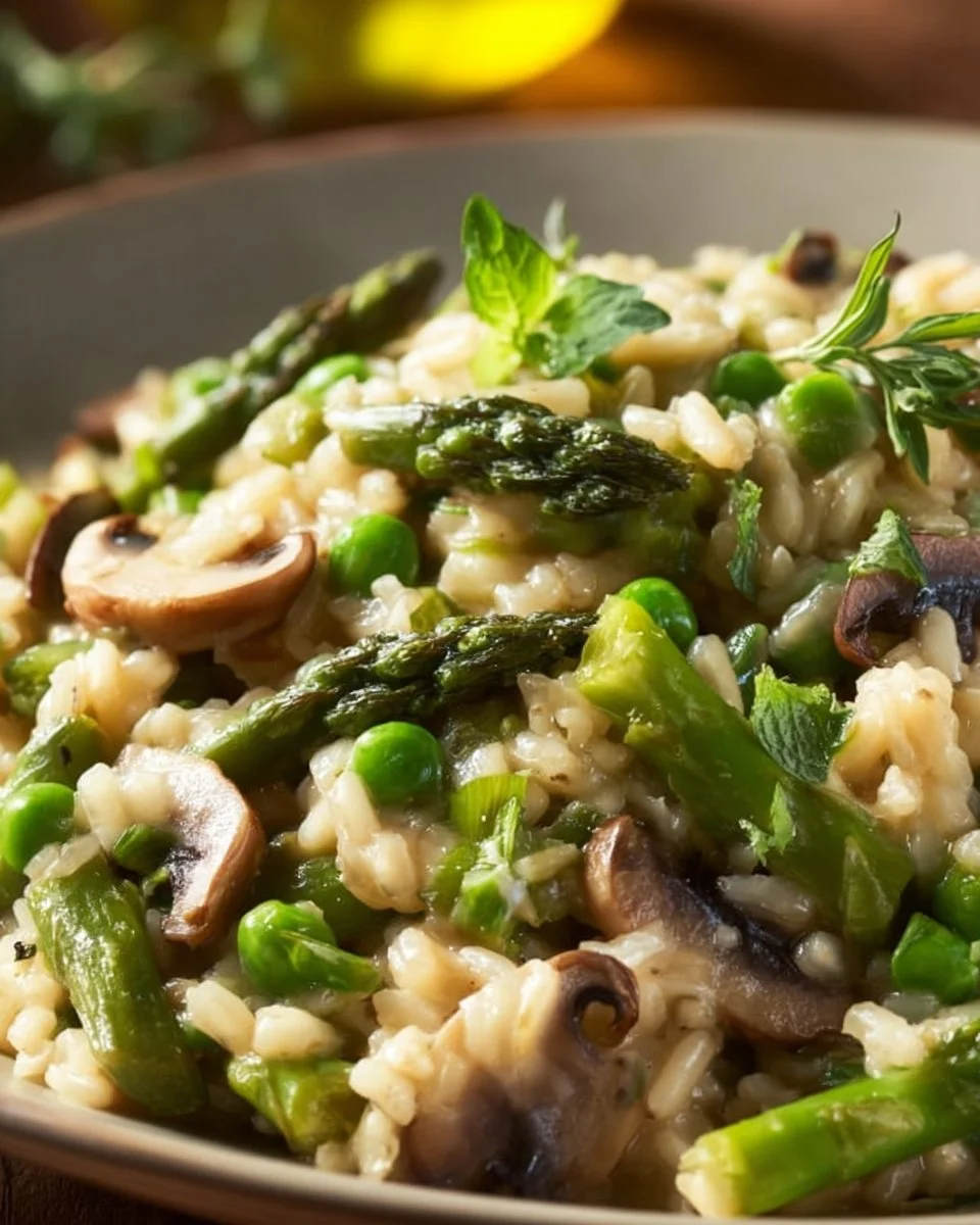 Cremiges Spargel-Pilz-Risotto mit Parmesan