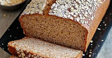 Dinkel-Hirse-Vollkornbrot frisch gebacken auf einem Holzbrett