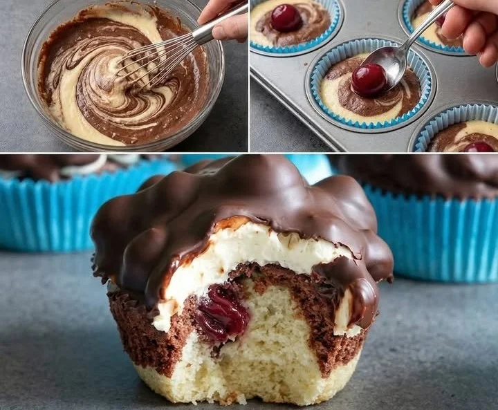 Donauwellen Muffins mit fruchtiger Kirschwelle