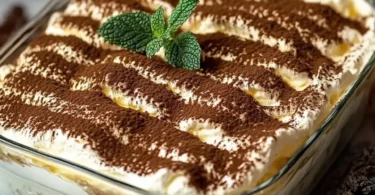 Ein verführerisches Eierlikör-Tiramisu in einer eleganten Servierschale.