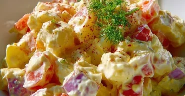 Eiersalat mit Tomaten auf einem eleganten Teller serviert.