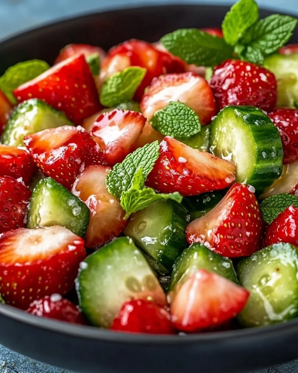 Leckerer Erdbeer-Gurken-Salat in einer bunten Schüssel