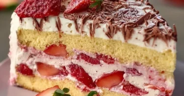 Fantakuchen mit frischen Erdbeeren als leckeres Dessert.