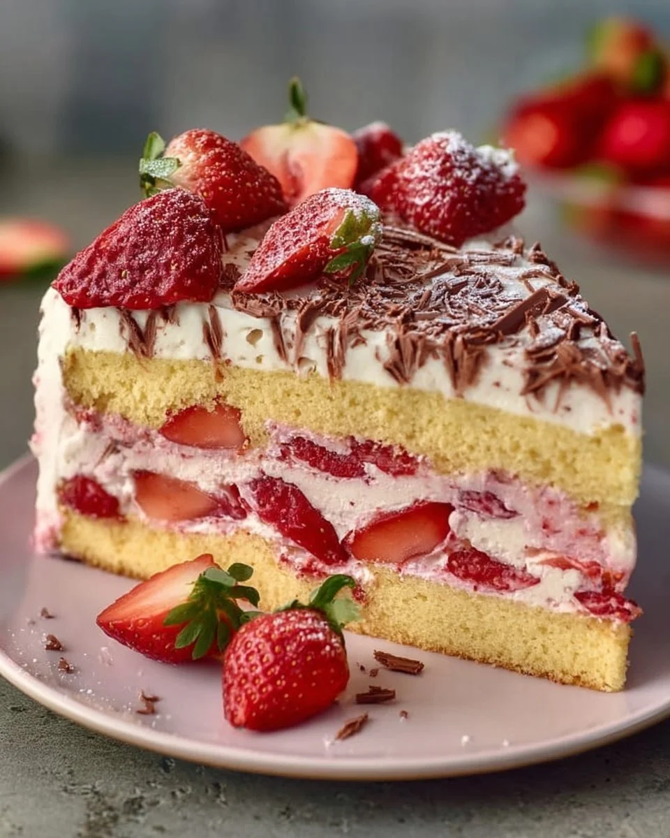 Fantakuchen mit frischen Erdbeeren als leckeres Dessert.
