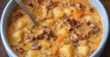 Schüssel mit friss-dich-dumm-Suppe, gesund und schmackhaft