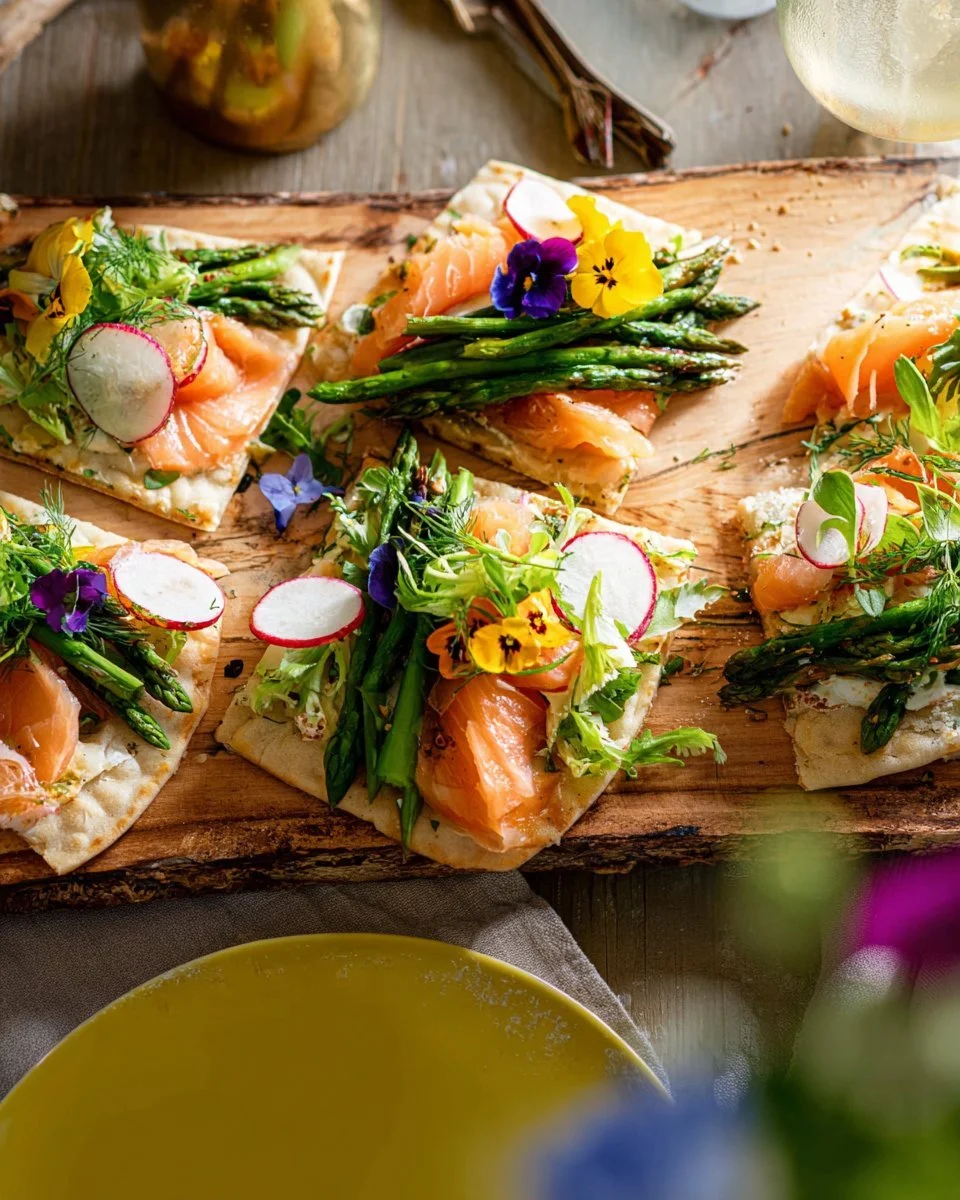 Frühlings-Flammkuchen mit Spargel und Radieschen