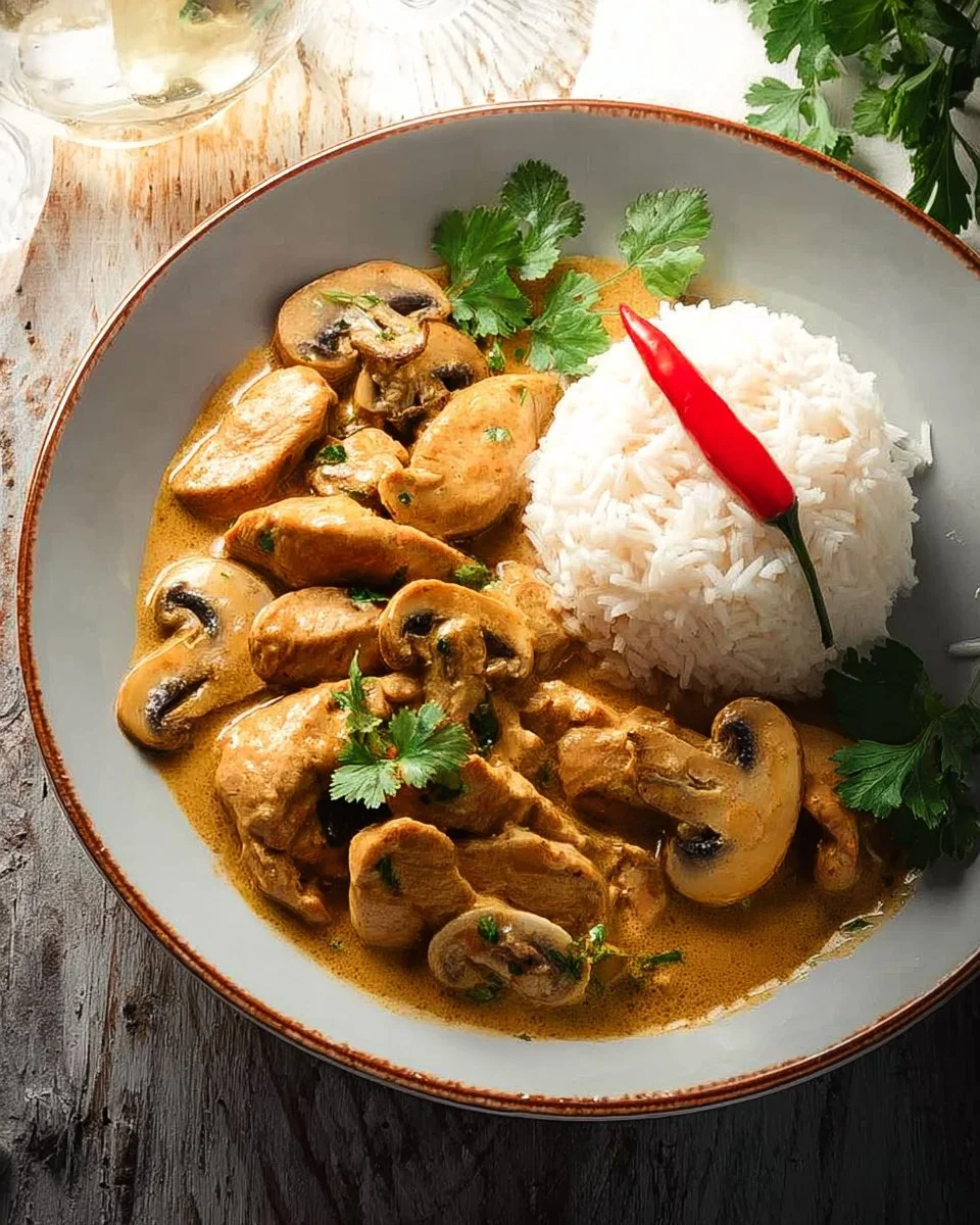 Hähnchen-Pfanne im Jägerstil mit frischen Zutaten und Gewürzen
