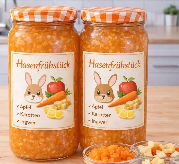 Hausgemachte Karotten-Apfel-Ingwer-Marmelade im Glas