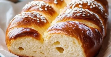 Hefezopf frisch gebacken auf einem Holzbrett