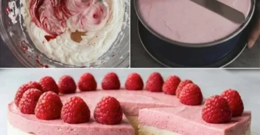 Himbeer Philadelphia Torte ohne Backen mit frischen Himbeeren
