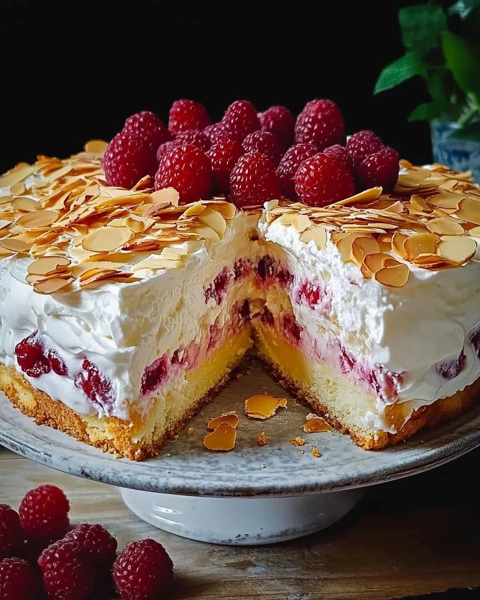 Himmlischer Kuchen mit Himbeeren