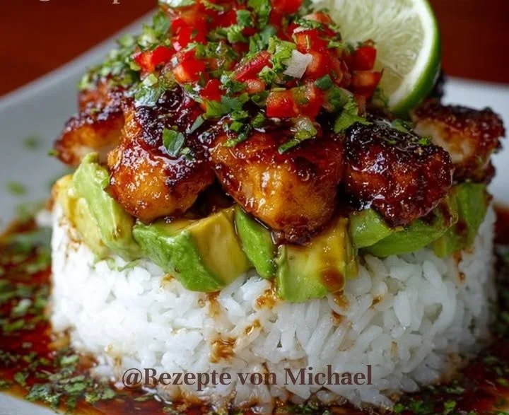 Honig-Limetten-Hühnchen mit Avocado-Reis