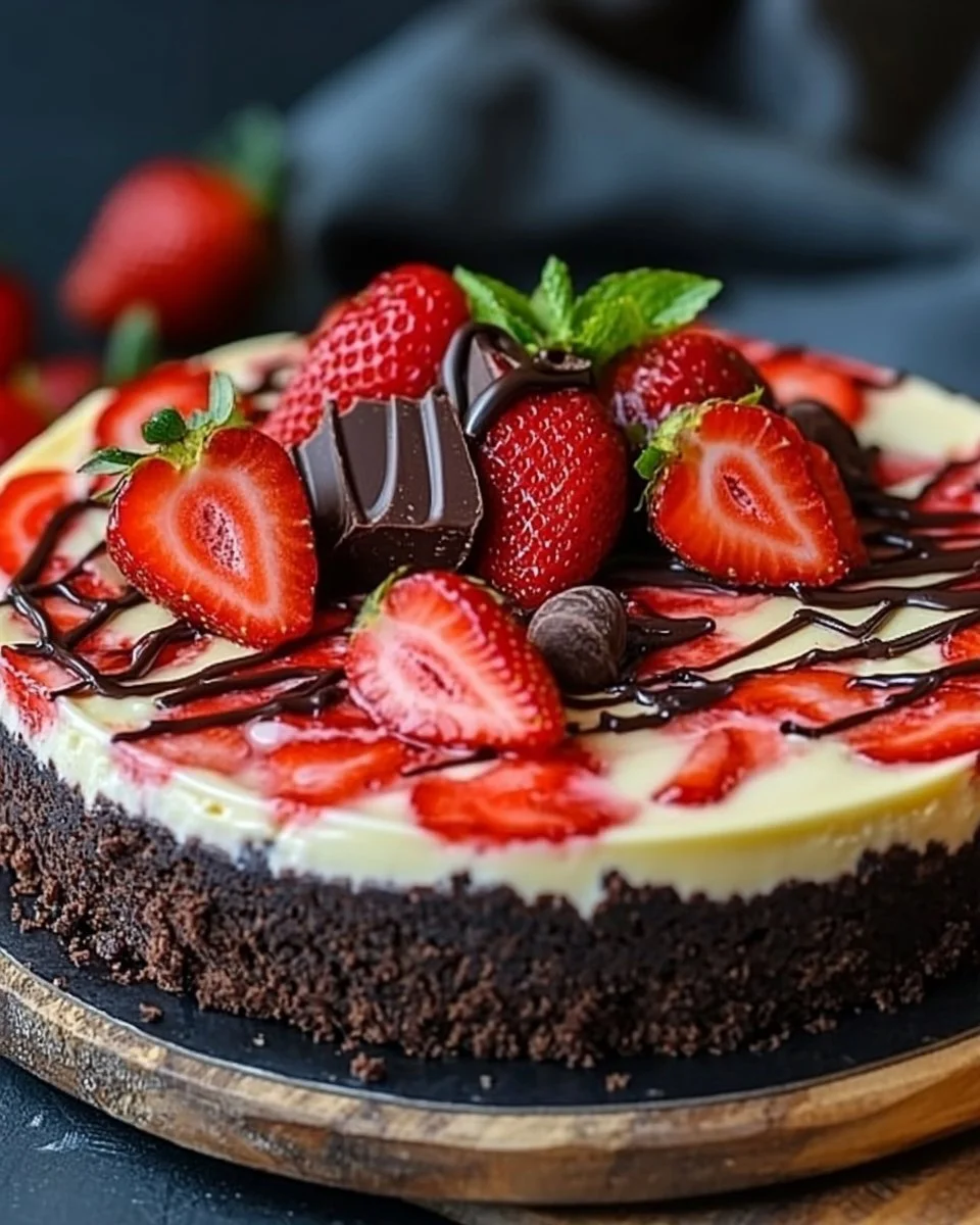 Irresistibler Schokoladen-Erdbeer-Käsekuchen mit frischen Erdbeeren