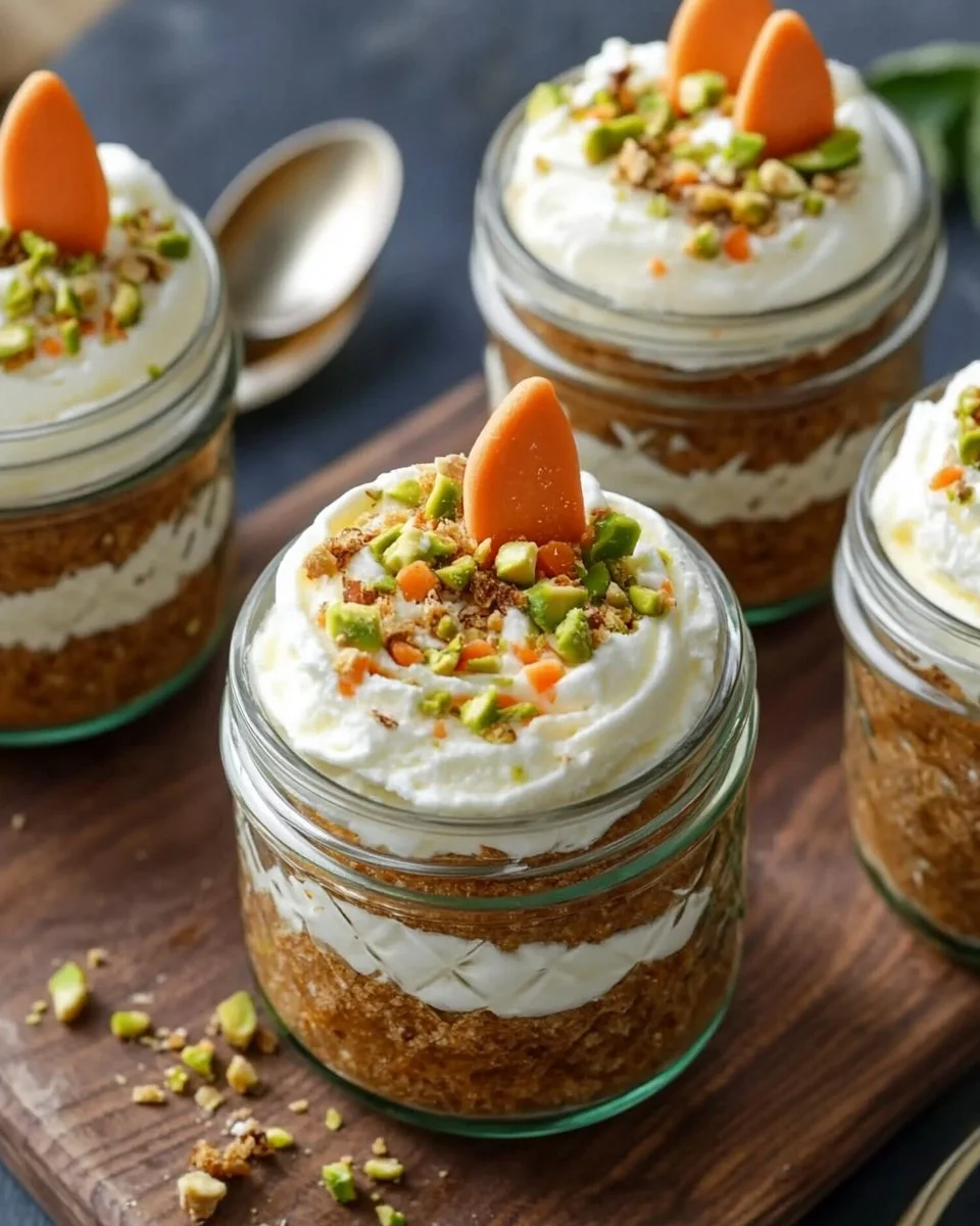 Karottenkuchen im Glas mit frischen Karotten und Gewürzen