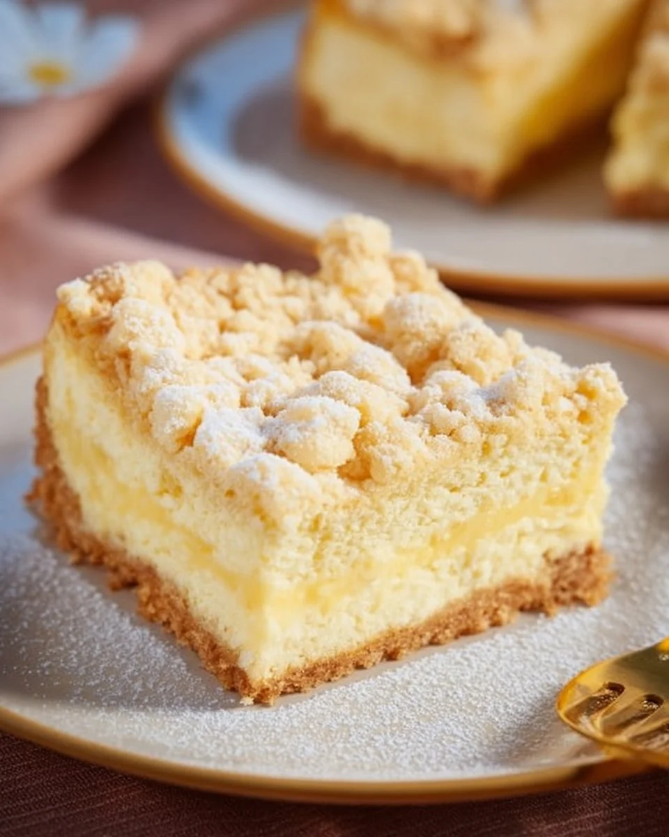 Käsekuchen mit Streuseln auf einem Teller, verziert mit frischen Beeren