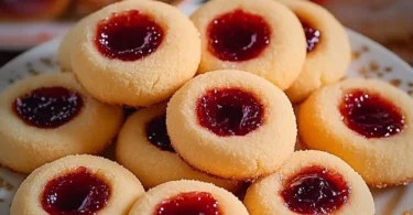 Kekse mit Marmelade auf einem Teller, frisch gebacken und verziert.