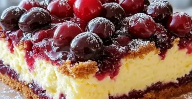Kirsch Pudding Kuchen mit extra Füllung auf einem Teller