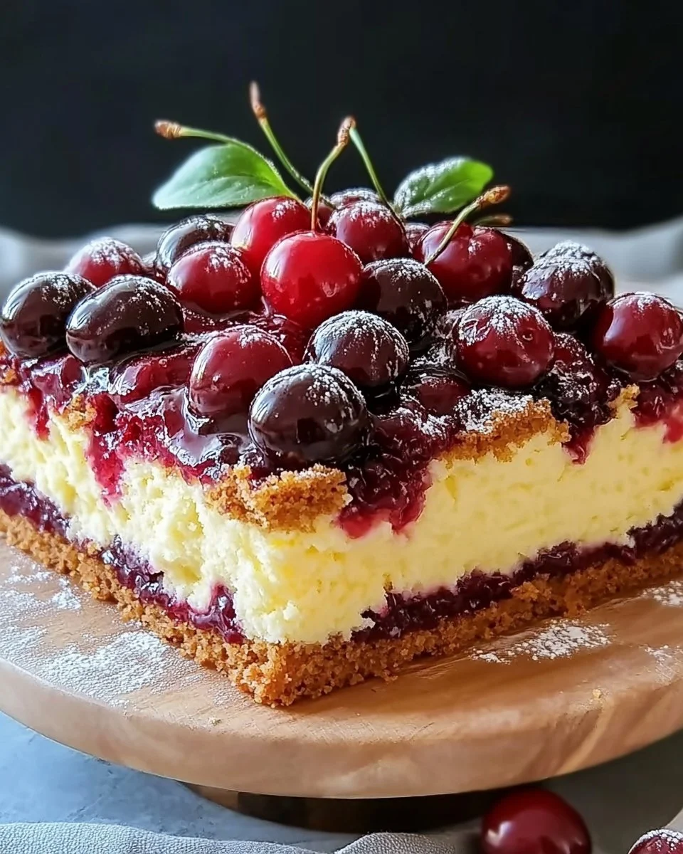 Kirsch Pudding Kuchen mit extra Füllung auf einem Teller