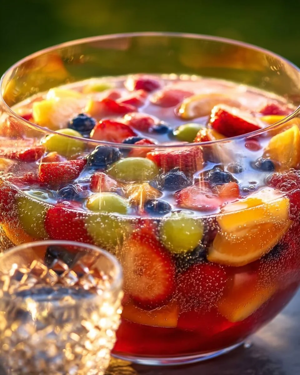 Leckere klassische Bowle mit frischem Obst und spritzigem Sekt