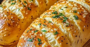 Knoblauchbrot ohne Kneten, frisch gebacken und goldbraun