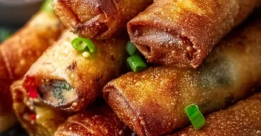 Knusprige Frühlingsrollen aus dem Airfryer auf einem weißen Teller