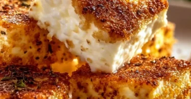 Knuspriger Feta aus dem Airfryer auf einem Teller präsentiert