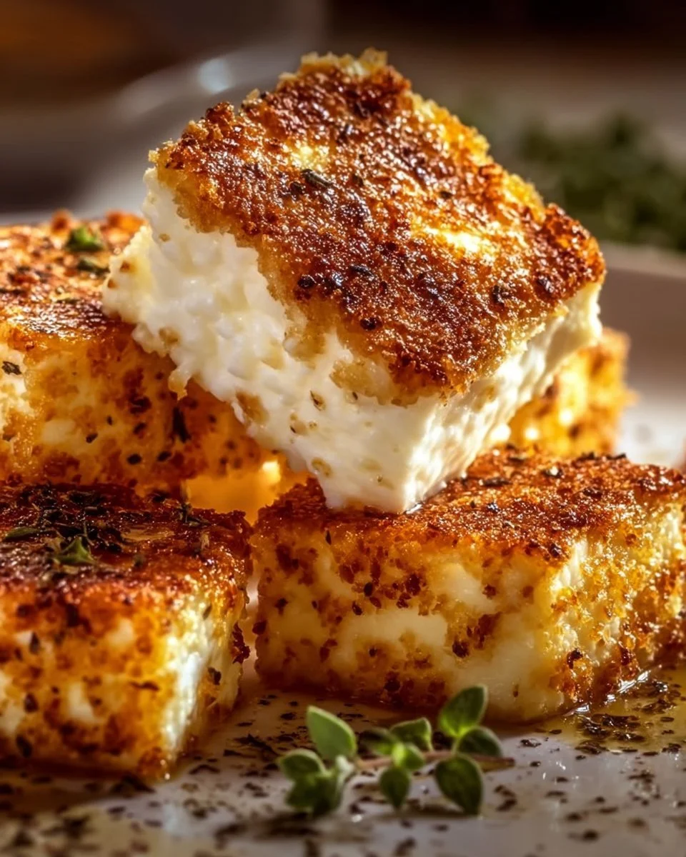 Knuspriger Feta aus dem Airfryer auf einem Teller präsentiert