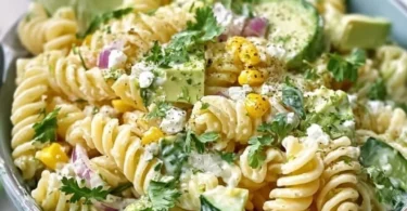 Koriander und Limetten Pasta-Salat in einer Schüssel serviert.