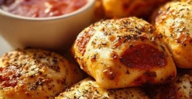 Krosse Heißluftfritteusen-Pizzaröllchen auf einem Teller serviert