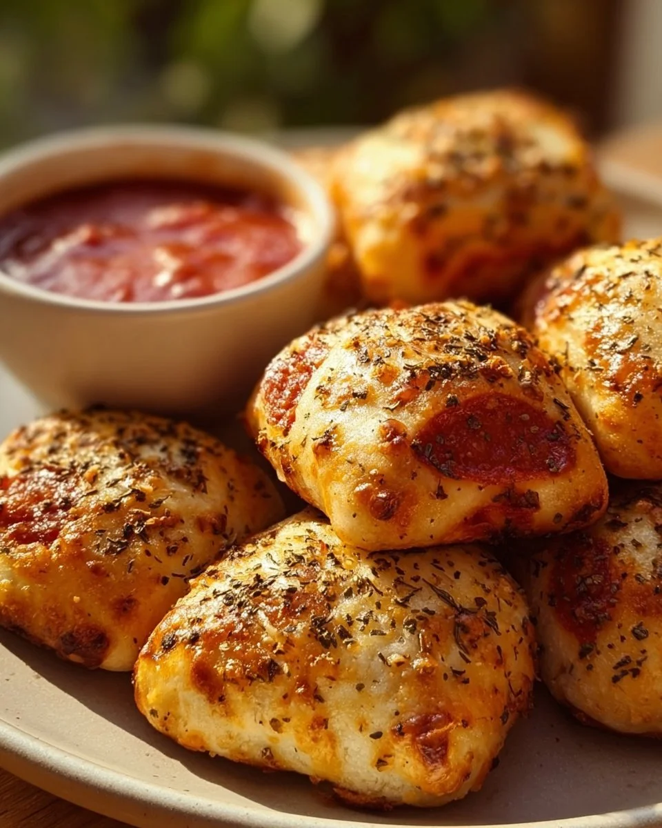 Krosse Heißluftfritteusen-Pizzaröllchen auf einem Teller serviert