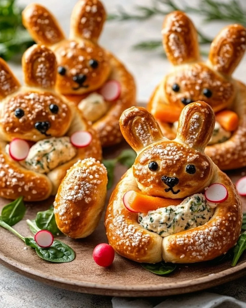 Laugenstangen-Hasen mit Karotten-Creme