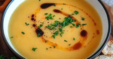 Schüssel mit leckerer Kartoffel-Möhren-Suppe