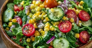 Leckerer 5-Minuten-Salat mit frischen Zutaten auf einem Teller