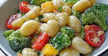 Leichter Gnocchi-Salat mit frischem Gemüse und aromatischen Kräutern.