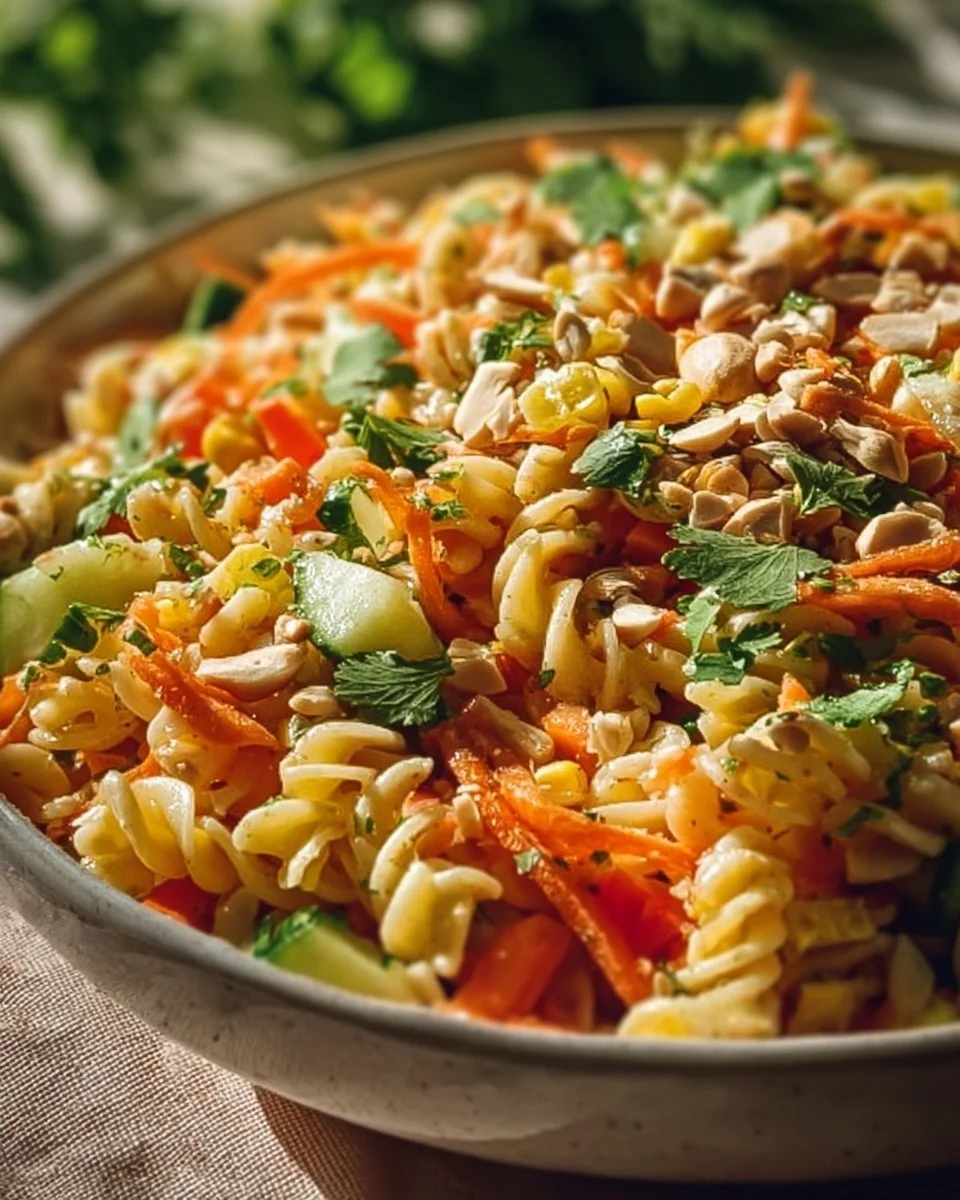 Limetten Crunch Nudelsalat mit frischen Zutaten und knusprigen Nudeln