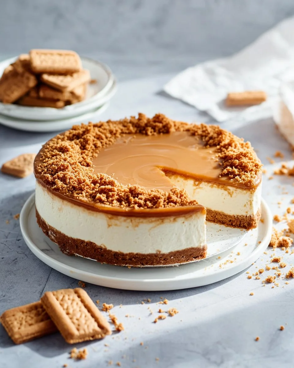 Lotus Cheesecake ohne Backen, cremiger Dessert mit Lotus Keksboden