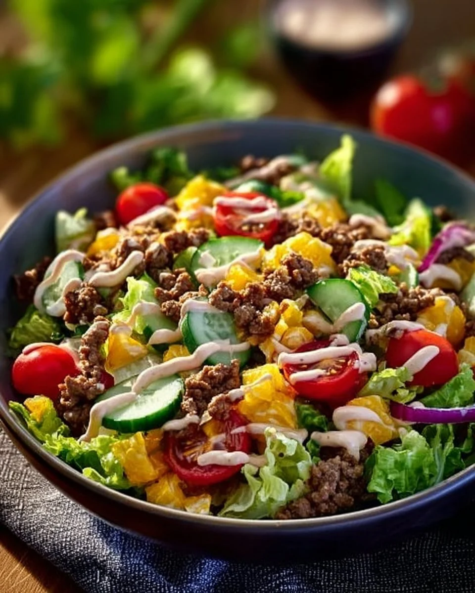 Low Carb Big Mac Salat mit frischen Zutaten und einer cremigen Sauce
