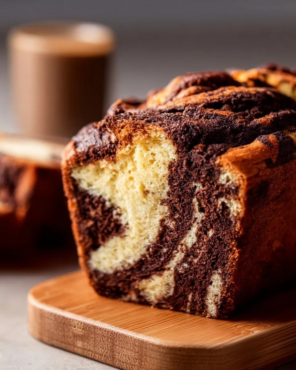 Marmorkuchen, frisch gebacken im Airfryer, auf einem Teller serviert.
