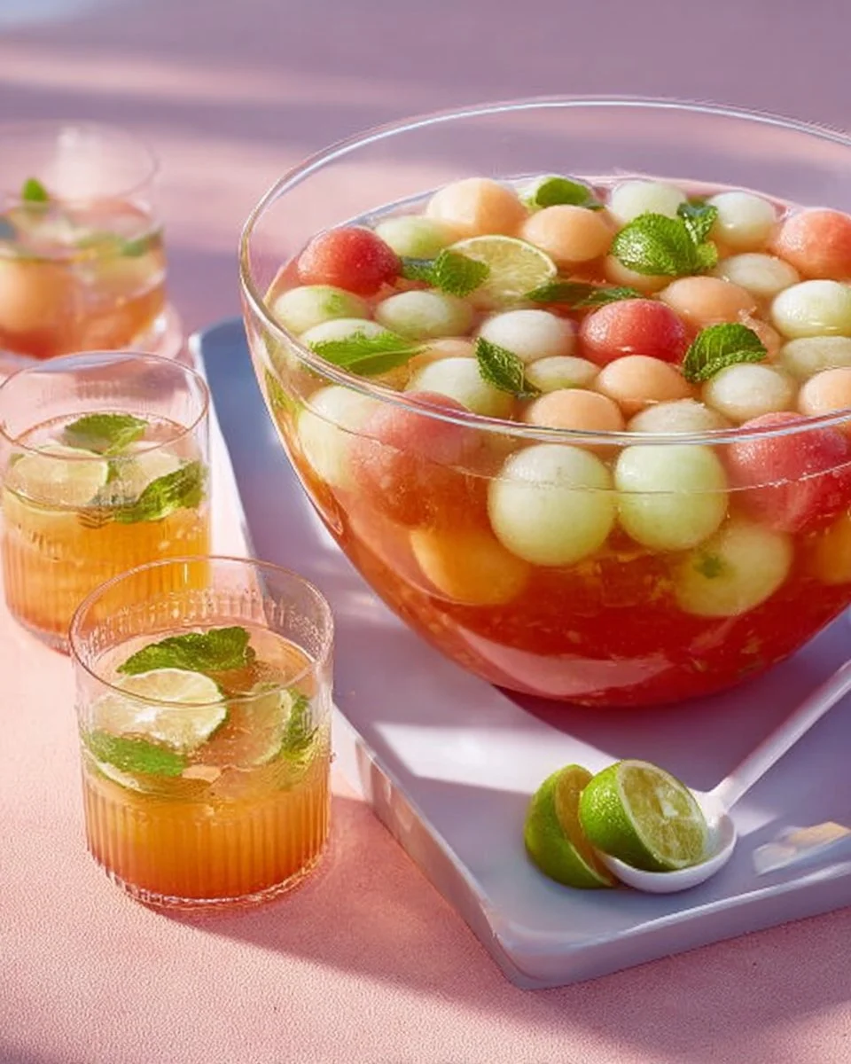 Erfrischender Melonenpunsch in einem Glas mit frischen Melonenscheiben